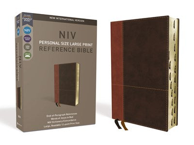 NIV, Personal Size Reference Bible, Large Print, Leathersoft, Tan/Brown, Red Letter, Thumb Indexed, Comfort Print  (Large type / large print)