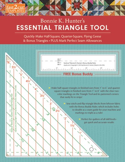 fast2cut Bonnie K. Hunter's Essential Triangle Tool: Quickly Make Half-Square, Quarter-Square, Flying Geese & Bonus Triangles - Plus Mark Perfect Seam Allowances - FREE Bonus Buddy Ruler